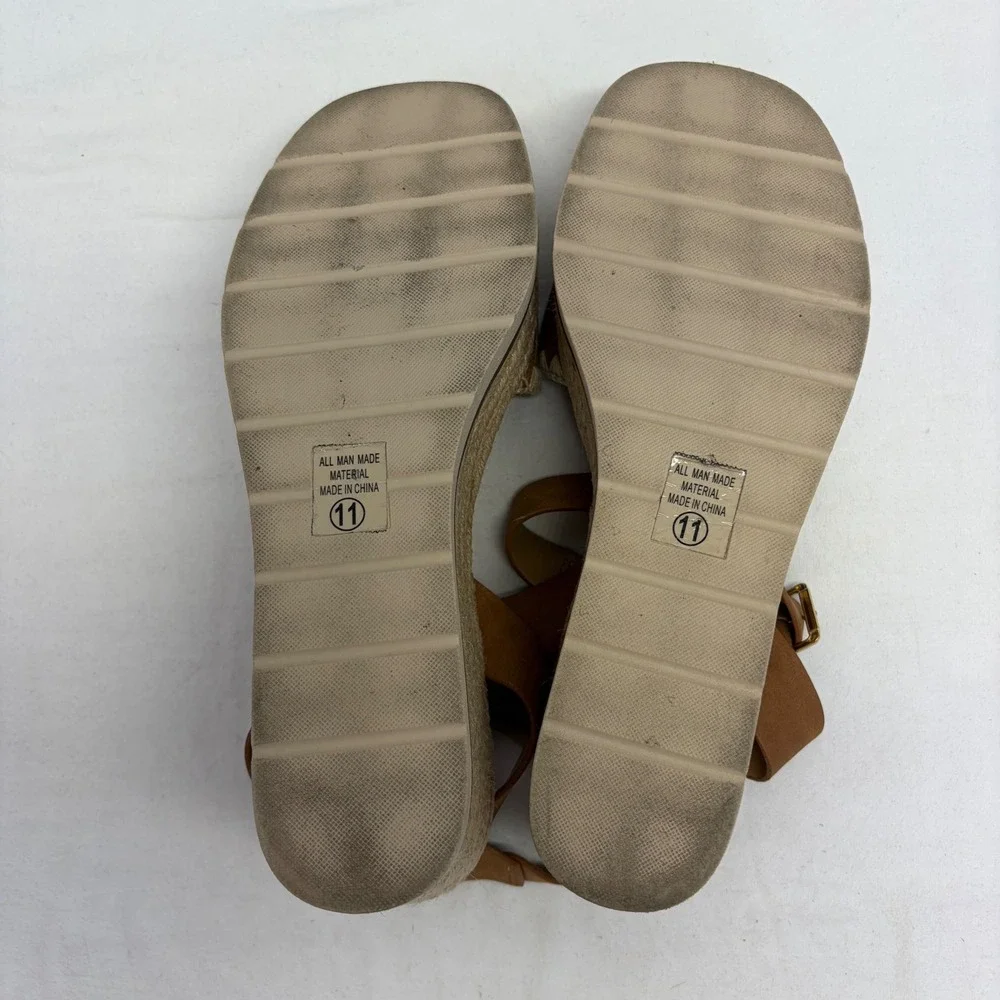 Soda Espadrille Platform Wedge Sandals Womens 11 Brown Ankle Strap Boho Summer